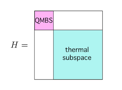 Figure 5. Hamiltonians with small invariant subspaces often exhibit energy eigenstates that differ macroscopically from thermal equilibrium states. It has been discovered that many Hamiltonians are solvable in these small subspaces. 